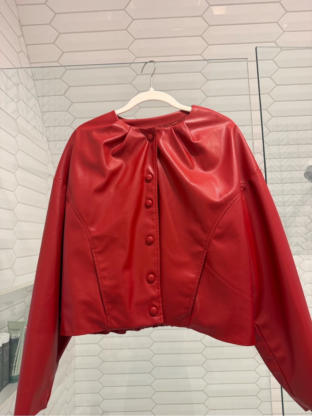 Zara Red Faux Leather Button-Front Jacket - Women